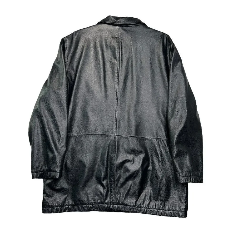 Wilsons Leather Jacket Men's Size XL Black Button Front Vintage Leather Coat‎